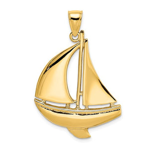 14k Yellow Gold Sailboat Pendant Charm