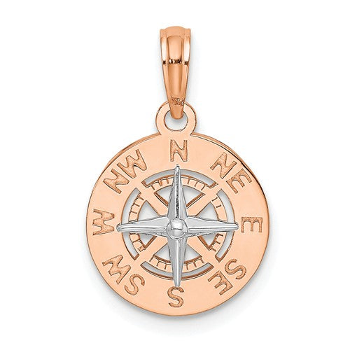 14k Rose White Gold Two Tone Nautical Compass Medallion Pendant Charm
