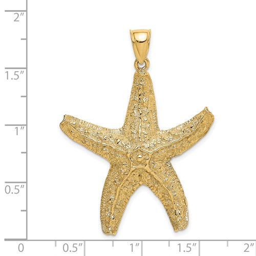 14k Yellow Gold Starfish Textured Large Pendant Charm