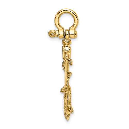 14k Yellow Gold Anchor Rope Shackle Textured 3D Pendant Charm