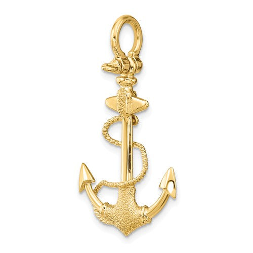 14k Yellow Gold Anchor Rope Shackle Textured 3D Pendant Charm