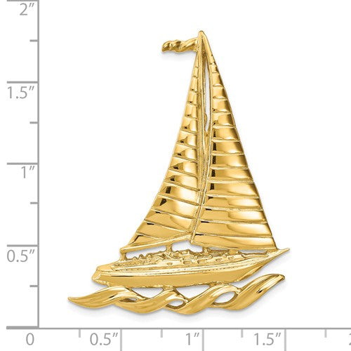 14k Yellow Gold Sailboat Chain Slide Large Pendant Charm
