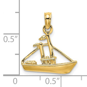 14k Yellow Gold Cargo Ship with Tugboat Sailing 3D Pendant Charm