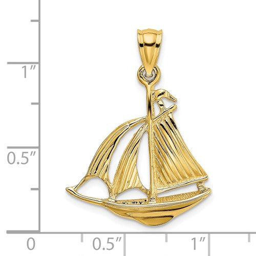 14k Yellow Gold Sailboat 3D Pendant Charm