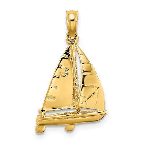 14k Yellow Gold Sailboat Sailing Nautical 3D Pendant Charm