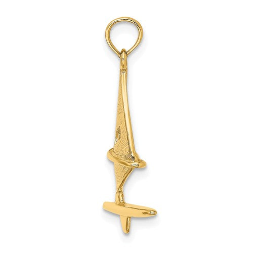 14k Yellow Gold Windsail Surfing Board Sailing 3D Pendant Charm