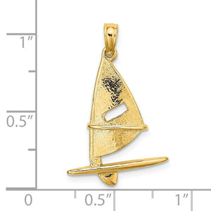 14k Yellow Gold Windsail Surfing Board Sailing 3D Pendant Charm