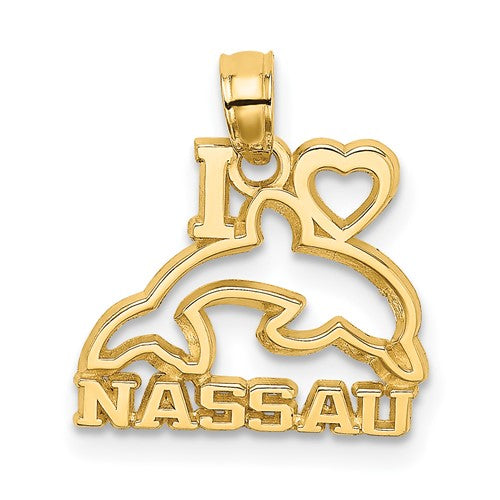 14k yellow gold i love nassau bahamas dolphin travel pendant charm
