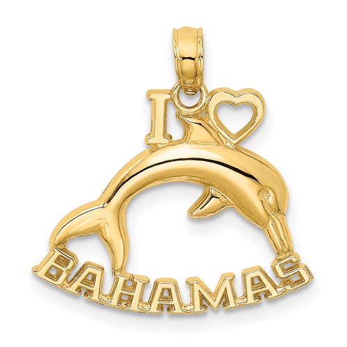 14k yellow gold i love bahamas dolphin travel pendant charm