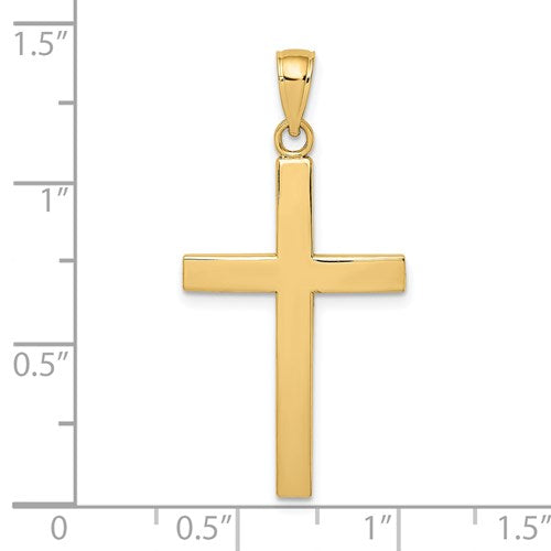 14k Yellow Gold Beveled Cross Polished Pendant Charm