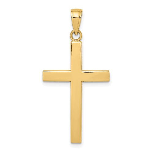 14k Yellow Gold Beveled Cross Polished Pendant Charm