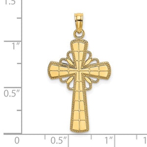 14k Yellow Gold Beaded Cross Pendant Charm
