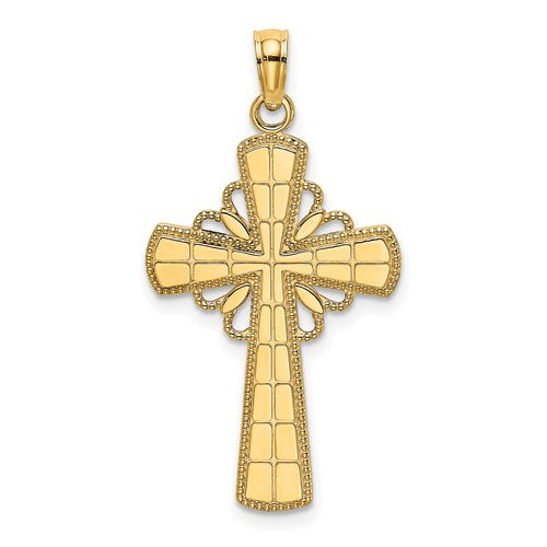 14k Yellow Gold Beaded Cross Pendant Charm