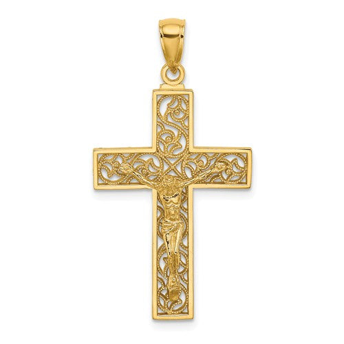 14K Yellow Gold Crucifix Cross Pendant Charm