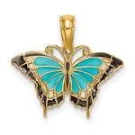 Cargar imagen en el visor de la galería, 14k Yellow Gold with Enamel Blue Butterfly Small Pendant Charm
