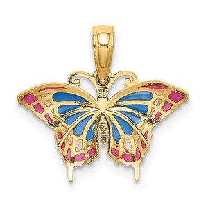 14k Yellow Gold with Enamel Colorful Butterfly Small Pendant Charm