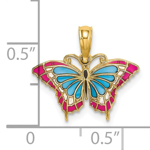 14k Yellow Gold with Enamel Colorful Butterfly Small Pendant Charm