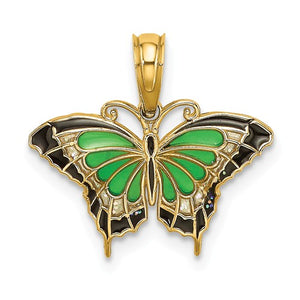 14k Yellow Gold with Enamel Butterfly Small Pendant Charm