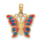 Indlæs billede til gallerivisning 14k Yellow Gold with Enamel Red Blue Butterfly Pendant Charm
