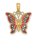 Load image into Gallery viewer, 14k Yellow Gold with Enamel Red Blue Butterfly Pendant Charm
