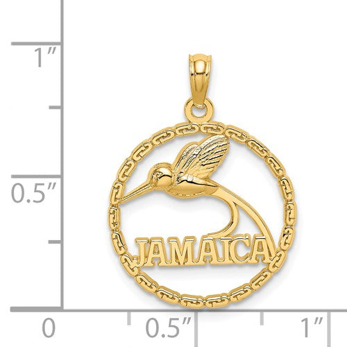 14k Yellow Gold Jamaica Hummingbird Circle Round Travel Pendant Charm