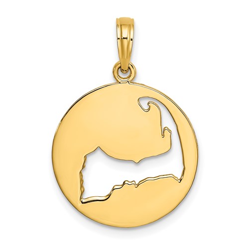 14k Yellow Gold Cape Cod Island Cut Out Circle Round Pendant Charm