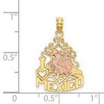 Lade das Bild in den Galerie-Viewer, 14k Yellow Rose Gold Two Tone I Love Mexico Eagle Travel Vacation Pendant Charm
