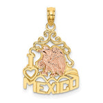 Φόρτωση εικόνας στο εργαλείο προβολής Συλλογής, 14k Yellow Rose Gold Two Tone I Love Mexico Eagle Travel Vacation Pendant Charm
