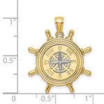 Afbeelding in Gallery-weergave laden, 14k Gold Two Tone Ship Wheel Nautical Compass Medallion Pendant Charm
