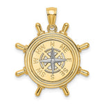 Afbeelding in Gallery-weergave laden, 14k Gold Two Tone Ship Wheel Nautical Compass Medallion Pendant Charm
