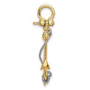 14k Yellow 14k White Gold Anchor Rope T Bar Shackle Bail 3D Pendant Charm