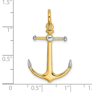 14k Yellow Gold Anchor Long T Bar Shackle Bail 3D Pendant Charm