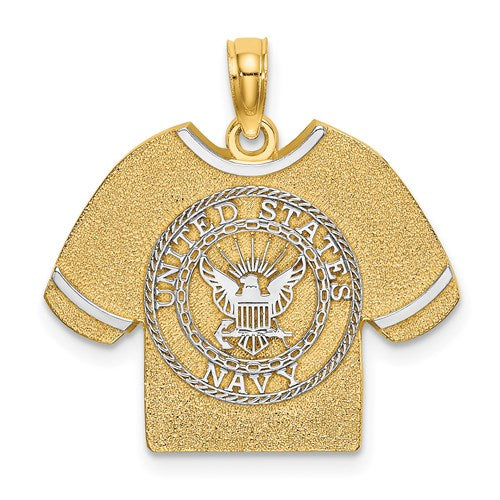 14K Yellow Gold Rhodium United States US Navy USN T Shirt Pendant Charm