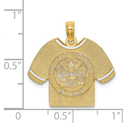 14K Yellow Gold Rhodium United States US Army T Shirt Pendant Charm