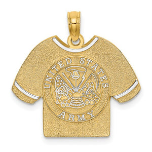 14K Yellow Gold Rhodium United States US Army T Shirt Pendant Charm