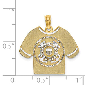 14K Yellow Gold Rhodium United States Coast Guard USCG T Shirt Pendant Charm