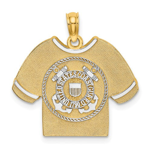 14K Yellow Gold Rhodium United States Coast Guard USCG T Shirt Pendant Charm