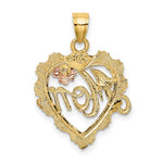 Загрузить изображение в средство просмотра галереи, 14k Yellow Rose Gold Rhodium Mom Heart Flower Pendant Charm
