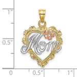 Φόρτωση εικόνας στο εργαλείο προβολής Συλλογής, 14k Yellow Rose Gold Rhodium Mom Heart Flower Pendant Charm
