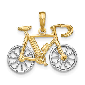 14k Yellow White Gold Two Tone Ten Speed Bicycle 3D Moveable Pendant Charm