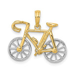 Carregar imagem no visualizador da galeria, 14k Yellow White Gold Two Tone Ten Speed Bicycle 3D Moveable Pendant Charm
