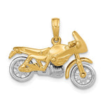 Carica l&#39;immagine nel visualizzatore di Gallery, 14k Yellow White Gold Two Tone Motorcycle 3D Moveable Pendant Charm
