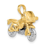 Lataa kuva Galleria-katseluun, 14k Yellow White Gold Two Tone Motorcycle 3D Moveable Pendant Charm
