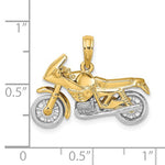 Afbeelding in Gallery-weergave laden, 14k Yellow White Gold Two Tone Motorcycle 3D Moveable Pendant Charm
