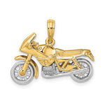 Lataa kuva Galleria-katseluun, 14k Yellow White Gold Two Tone Motorcycle 3D Moveable Pendant Charm
