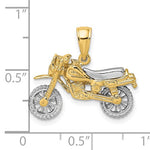 Ladda upp bild till gallerivisning, 14k Yellow White Gold Two Tone Dirt Bike Motorcycle 3D Moveable Pendant Charm
