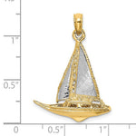 Lataa kuva Galleria-katseluun, 14k Yellow Gold Rhodium Sailboat Sailing 3D Pendant Charm
