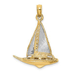 Load image into Gallery viewer, 14k Yellow Gold Rhodium Sailboat Sailing 3D Pendant Charm
