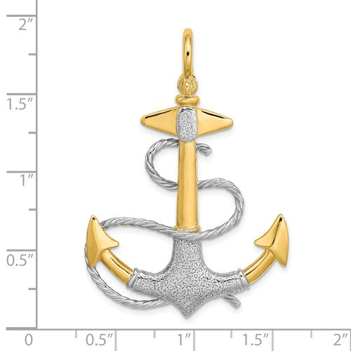 14k Yellow 14k White Gold Two Tone Anchor Rope 3D Textured Pendant Charm