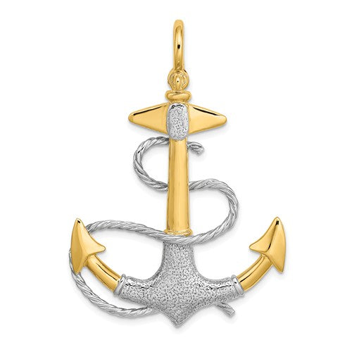 14k Yellow 14k White Gold Two Tone Anchor Rope 3D Textured Pendant Charm